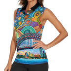 Australian Sydney Harbour Bridge Women Sleeveless Polo Shirt Aboriginal Dot Art
