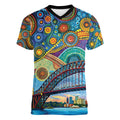 Australian Sydney Harbour Bridge Women V-Neck T-Shirt Aboriginal Dot Art