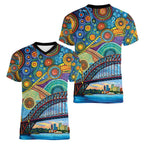 Australian Sydney Harbour Bridge Women V-Neck T-Shirt Aboriginal Dot Art