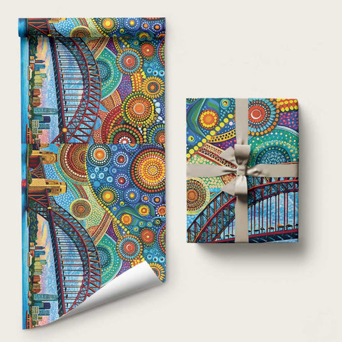 Australian Sydney Harbour Bridge Wrapping Paper Aboriginal Dot Art - Aussie Hoodie