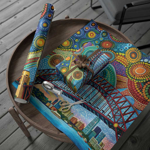 Australian Sydney Harbour Bridge Wrapping Paper Aboriginal Dot Art - Aussie Hoodie