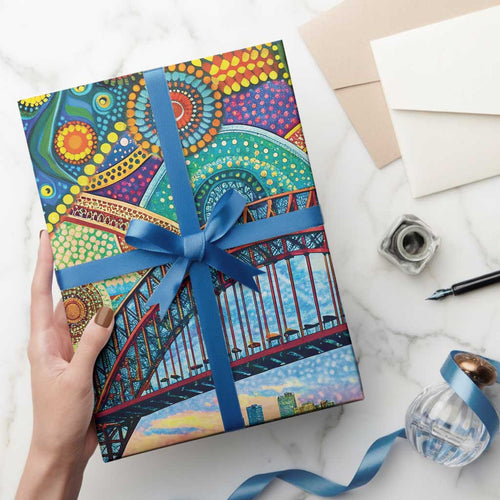 Australian Sydney Harbour Bridge Wrapping Paper Aboriginal Dot Art - Aussie Hoodie