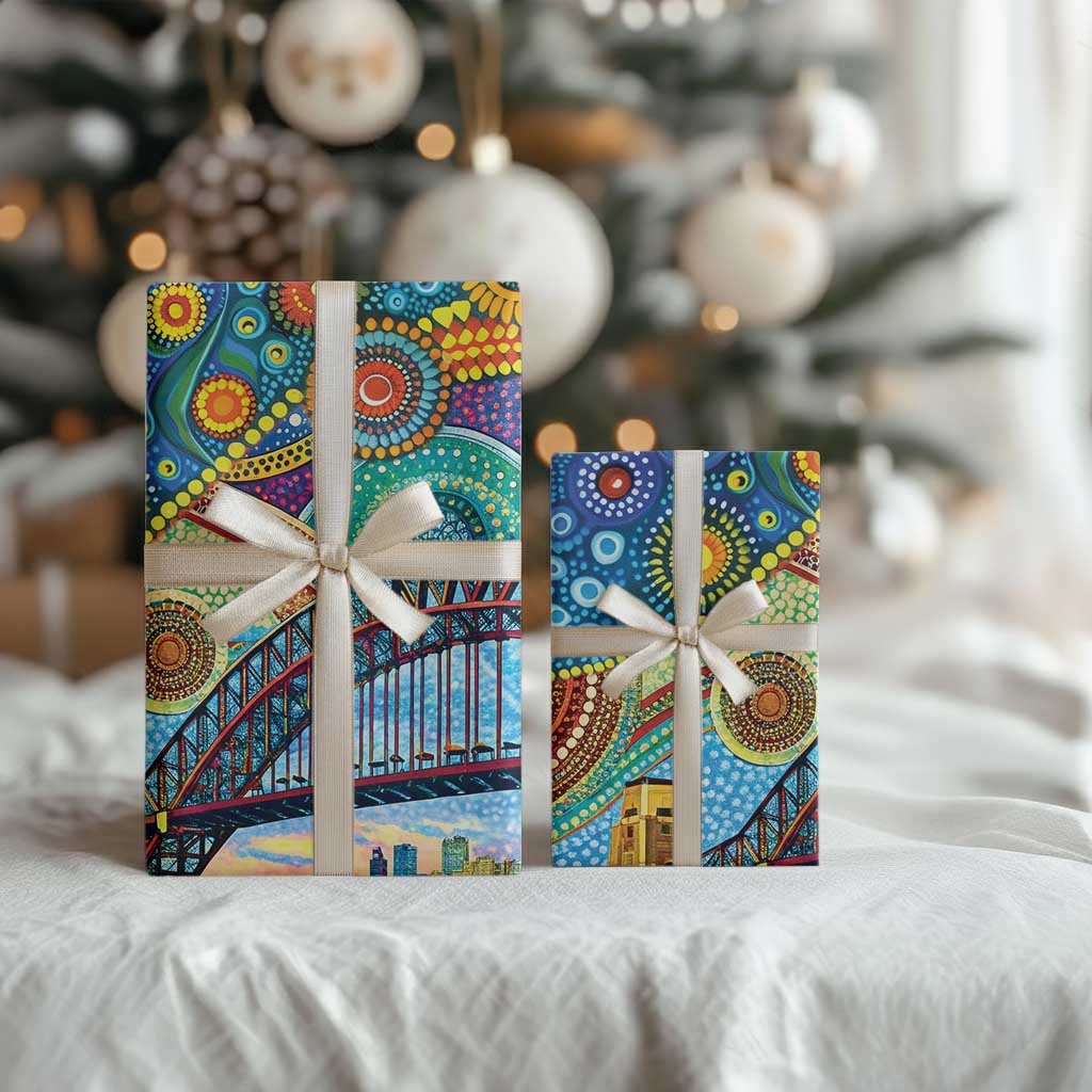 Australian Sydney Harbour Bridge Wrapping Paper Aboriginal Dot Art - Aussie Hoodie