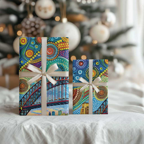 Australian Sydney Harbour Bridge Wrapping Paper Aboriginal Dot Art - Aussie Hoodie