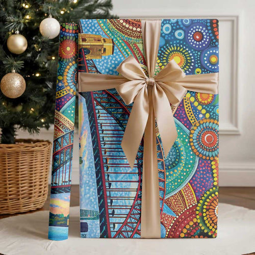 Australian Sydney Harbour Bridge Wrapping Paper Aboriginal Dot Art - Aussie Hoodie