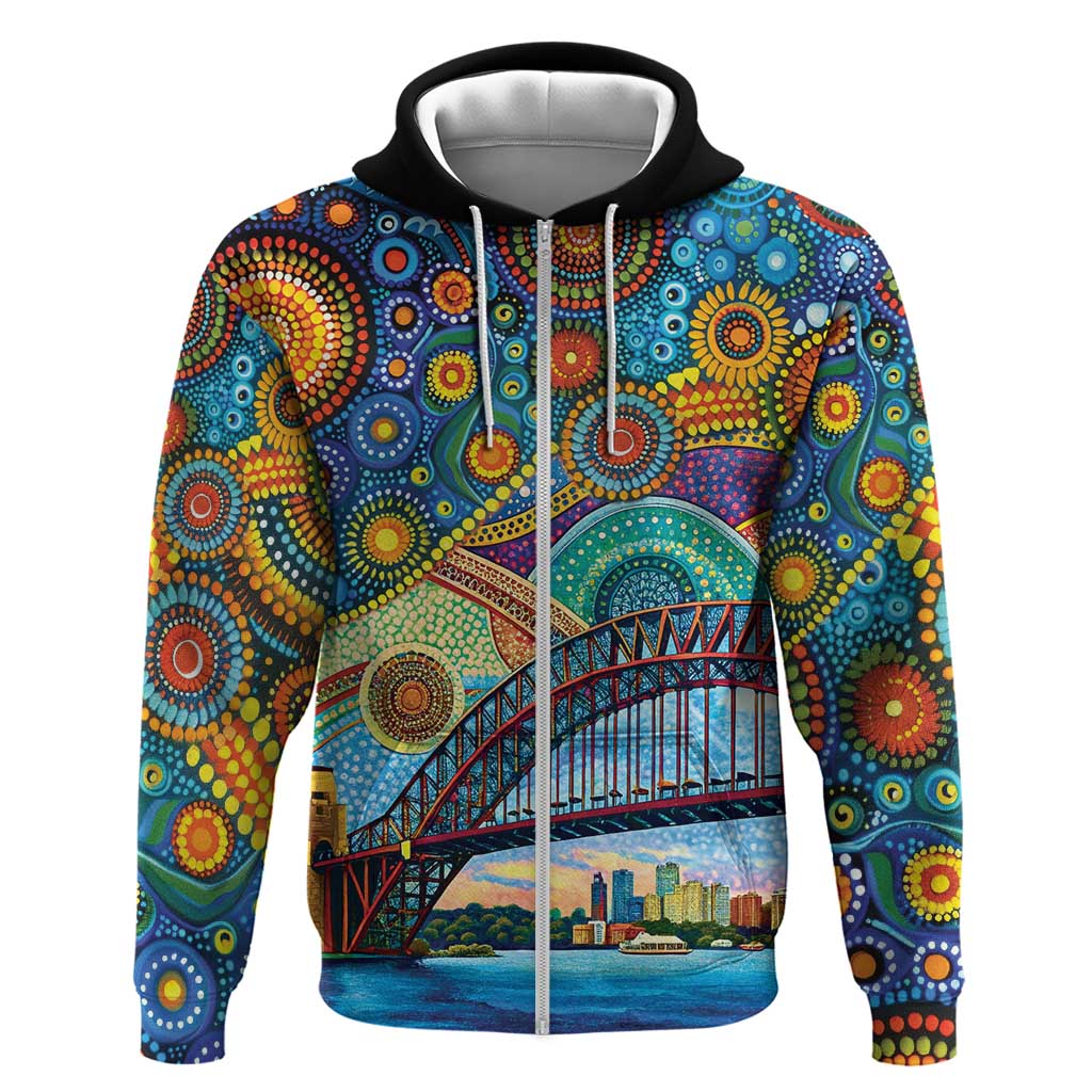 Australian Sydney Harbour Bridge Zip Hoodie Aboriginal Dot Art