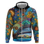 Australian Sydney Harbour Bridge Zip Hoodie Aboriginal Dot Art