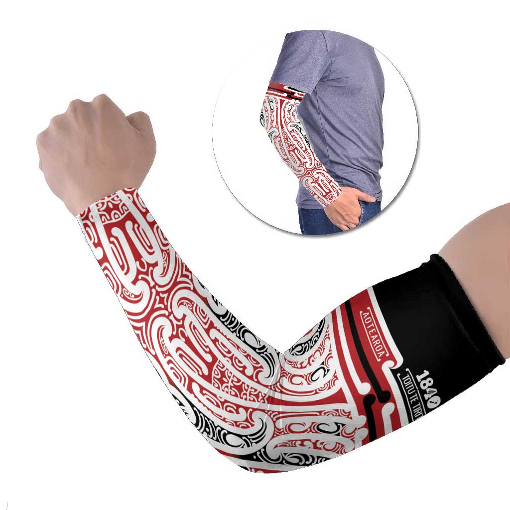 Personalised Toitu Te Tiriti Aotearoa 1840 Arm Sleeves Red Kowhaiwhai Puhoro - Aussie Hoodie