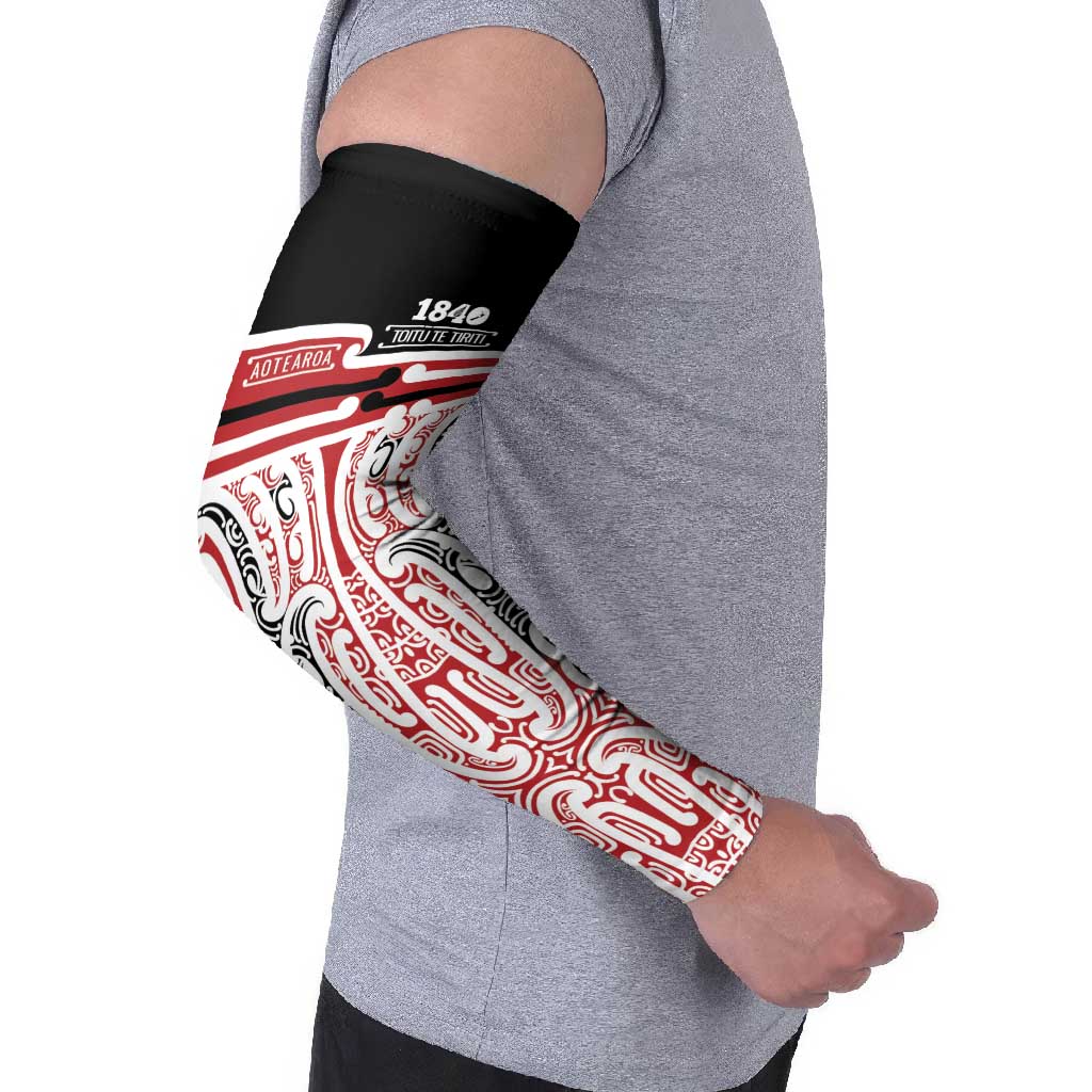 Personalised Toitu Te Tiriti Aotearoa 1840 Arm Sleeves Red Kowhaiwhai Puhoro - Aussie Hoodie