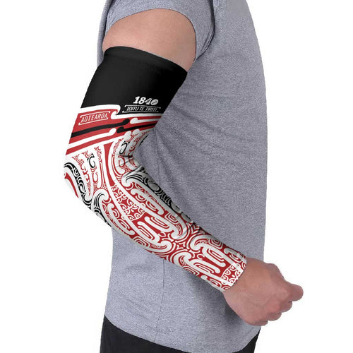 Personalised Toitu Te Tiriti Aotearoa 1840 Arm Sleeves Red Kowhaiwhai Puhoro - Aussie Hoodie