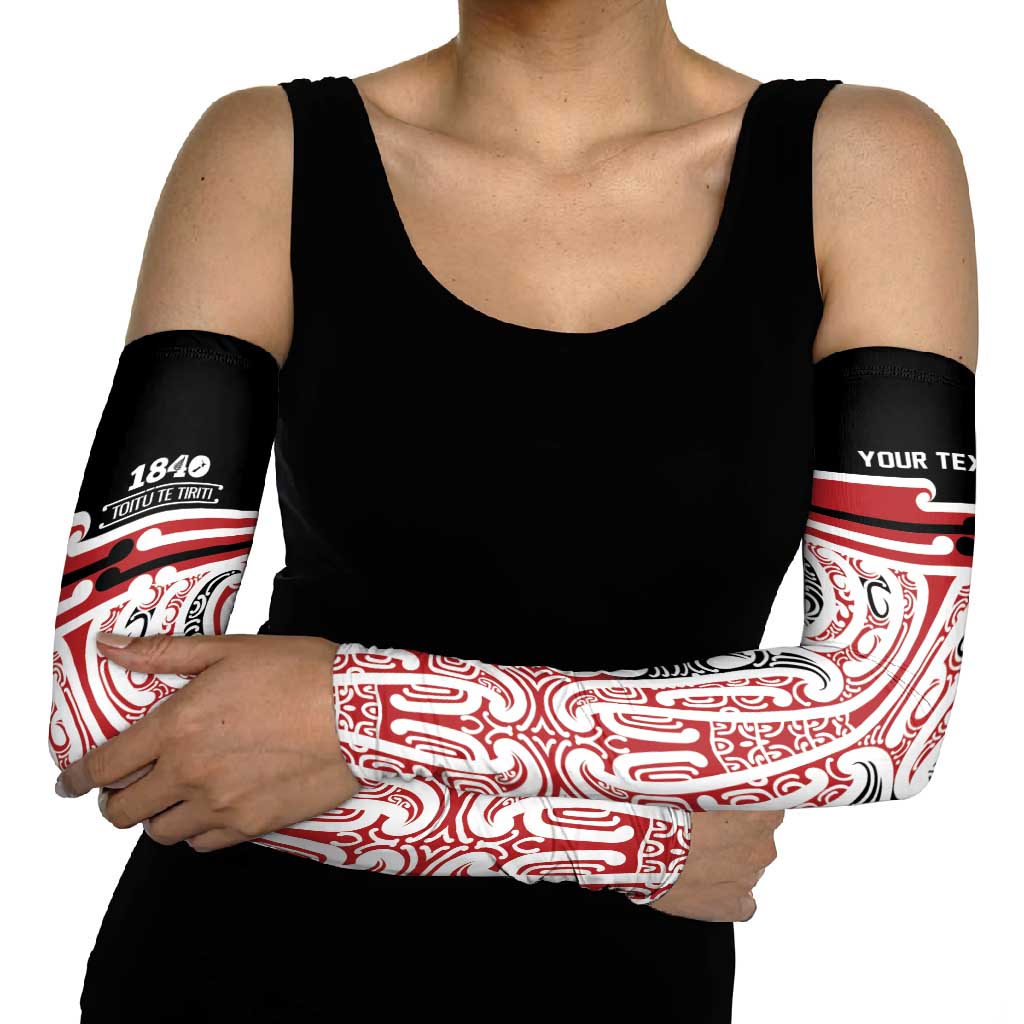 Personalised Toitu Te Tiriti Aotearoa 1840 Arm Sleeves Red Kowhaiwhai Puhoro - Aussie Hoodie