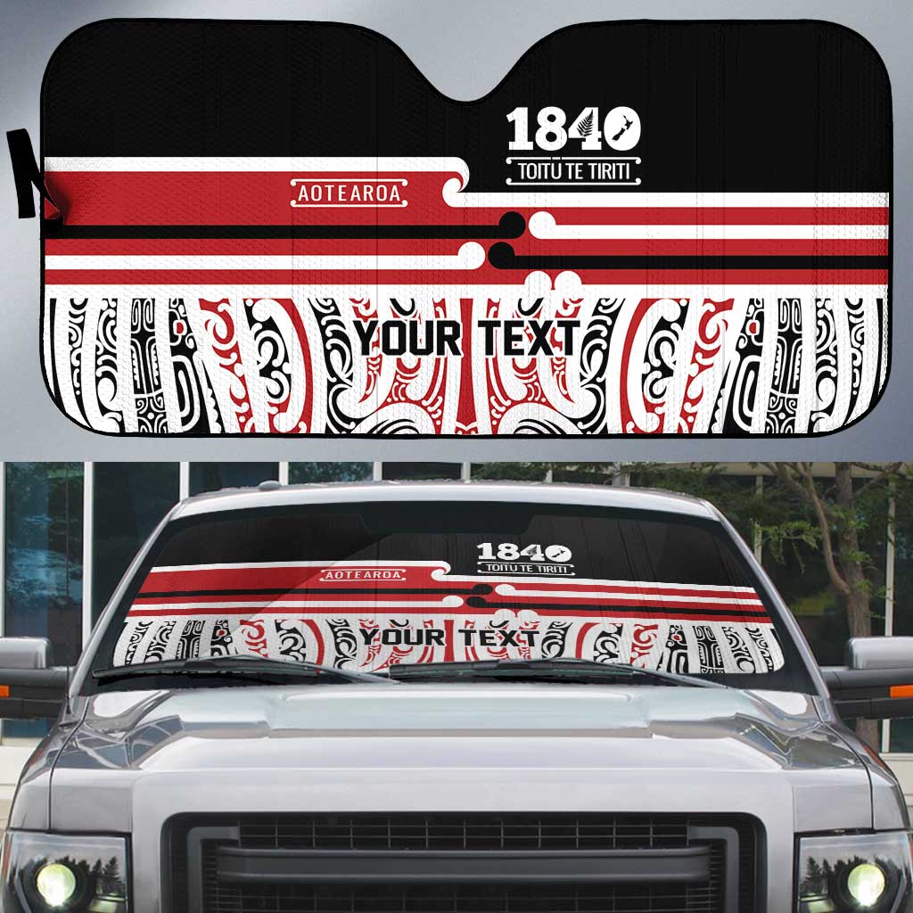 Personalised Toitu Te Tiriti Aotearoa 1840 Auto Sun Shade Red Kowhaiwhai Puhoro - Aussie Hoodie