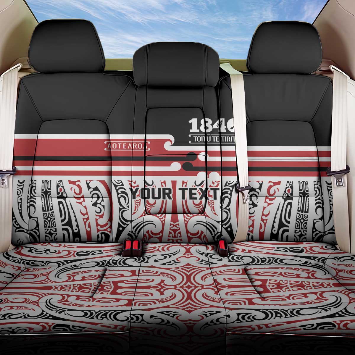 Personalised Toitu Te Tiriti Aotearoa 1840 Back Car Seat Cover Red Kowhaiwhai Puhoro - Aussie Hoodie