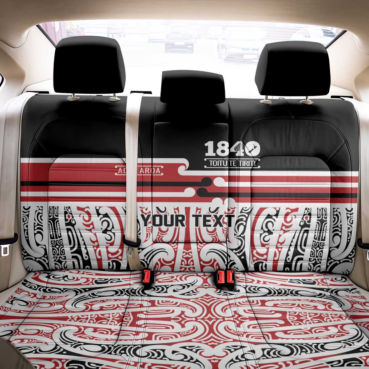 Personalised Toitu Te Tiriti Aotearoa 1840 Back Car Seat Cover Red Kowhaiwhai Puhoro - Aussie Hoodie