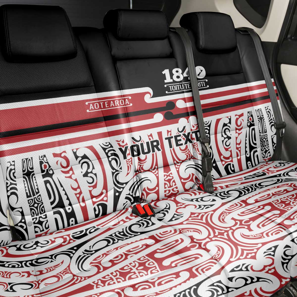 Personalised Toitu Te Tiriti Aotearoa 1840 Back Car Seat Cover Red Kowhaiwhai Puhoro - Aussie Hoodie