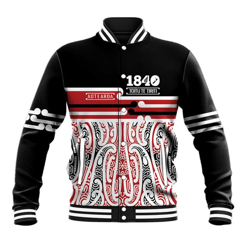 Personalised Toitu Te Tiriti Aotearoa 1840 Baseball Jacket Red Kowhaiwhai Puhoro - Aussie Hoodie