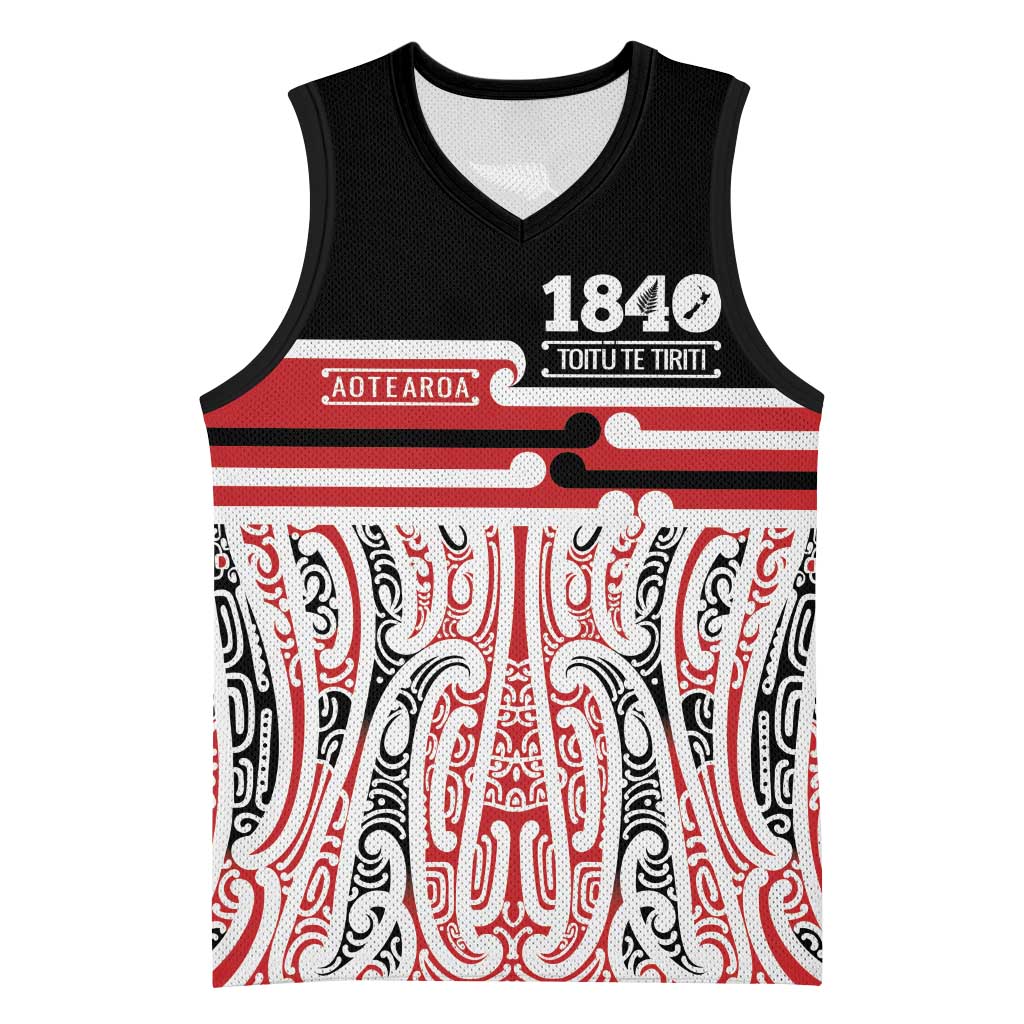 Personalised Toitu Te Tiriti Aotearoa 1840 Basketball Jersey Red Kowhaiwhai Puhoro - Aussie Hoodie
