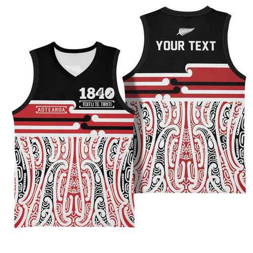 Personalised Toitu Te Tiriti Aotearoa 1840 Basketball Jersey Red Kowhaiwhai Puhoro - Aussie Hoodie