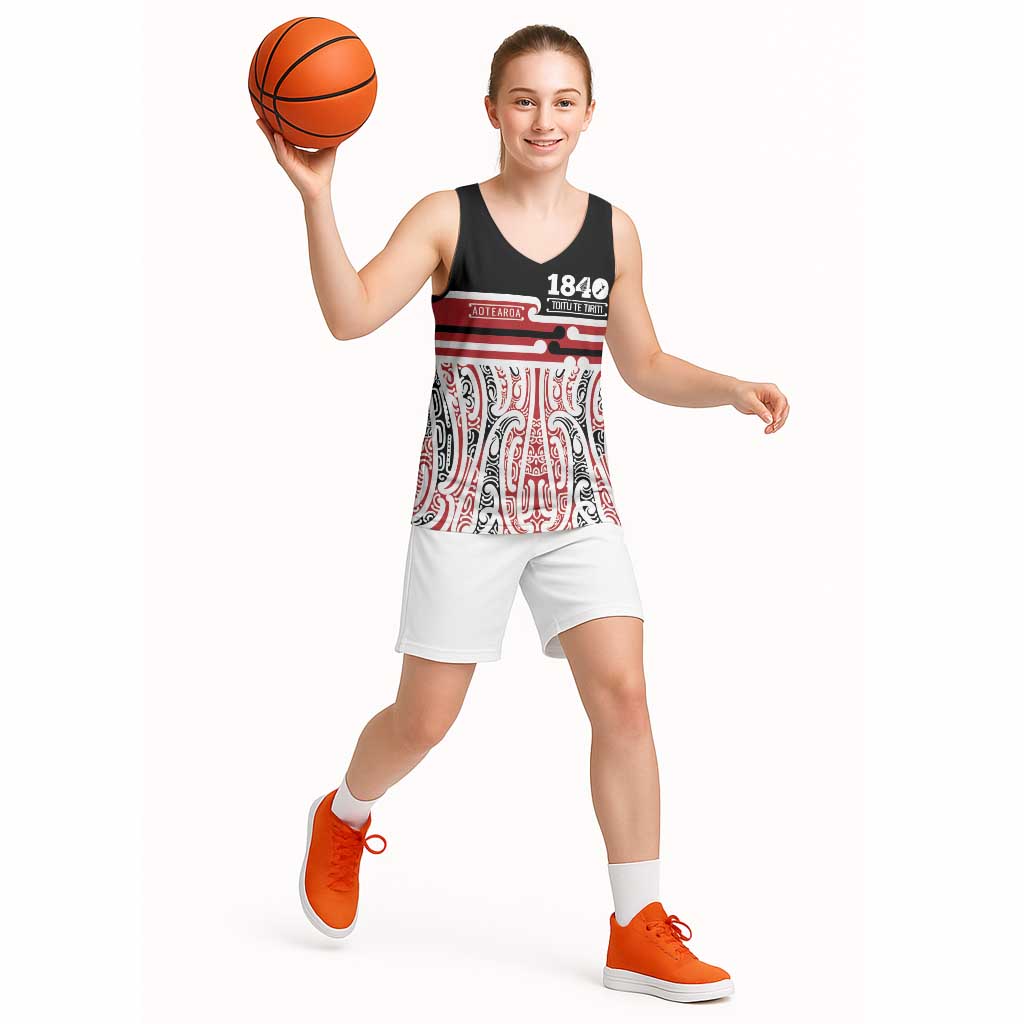 Personalised Toitu Te Tiriti Aotearoa 1840 Basketball Jersey Red Kowhaiwhai Puhoro - Aussie Hoodie