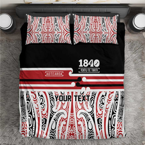 Personalised Toitu Te Tiriti Aotearoa 1840 Bedding Set Red Kowhaiwhai Puhoro - Aussie Hoodie