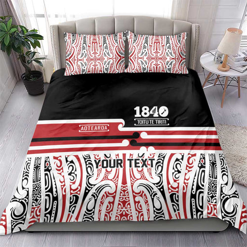 Personalised Toitu Te Tiriti Aotearoa 1840 Bedding Set Red Kowhaiwhai Puhoro - Aussie Hoodie