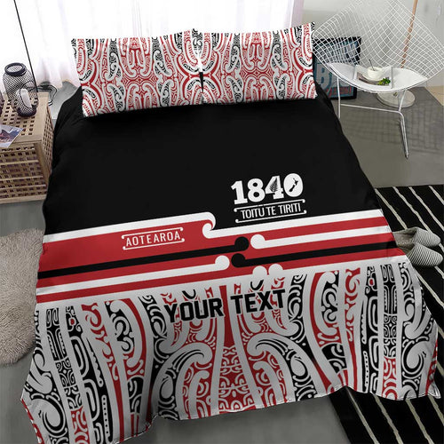 Personalised Toitu Te Tiriti Aotearoa 1840 Bedding Set Red Kowhaiwhai Puhoro - Aussie Hoodie