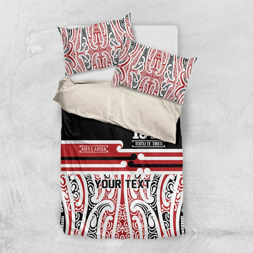 Personalised Toitu Te Tiriti Aotearoa 1840 Bedding Set Red Kowhaiwhai Puhoro - Aussie Hoodie