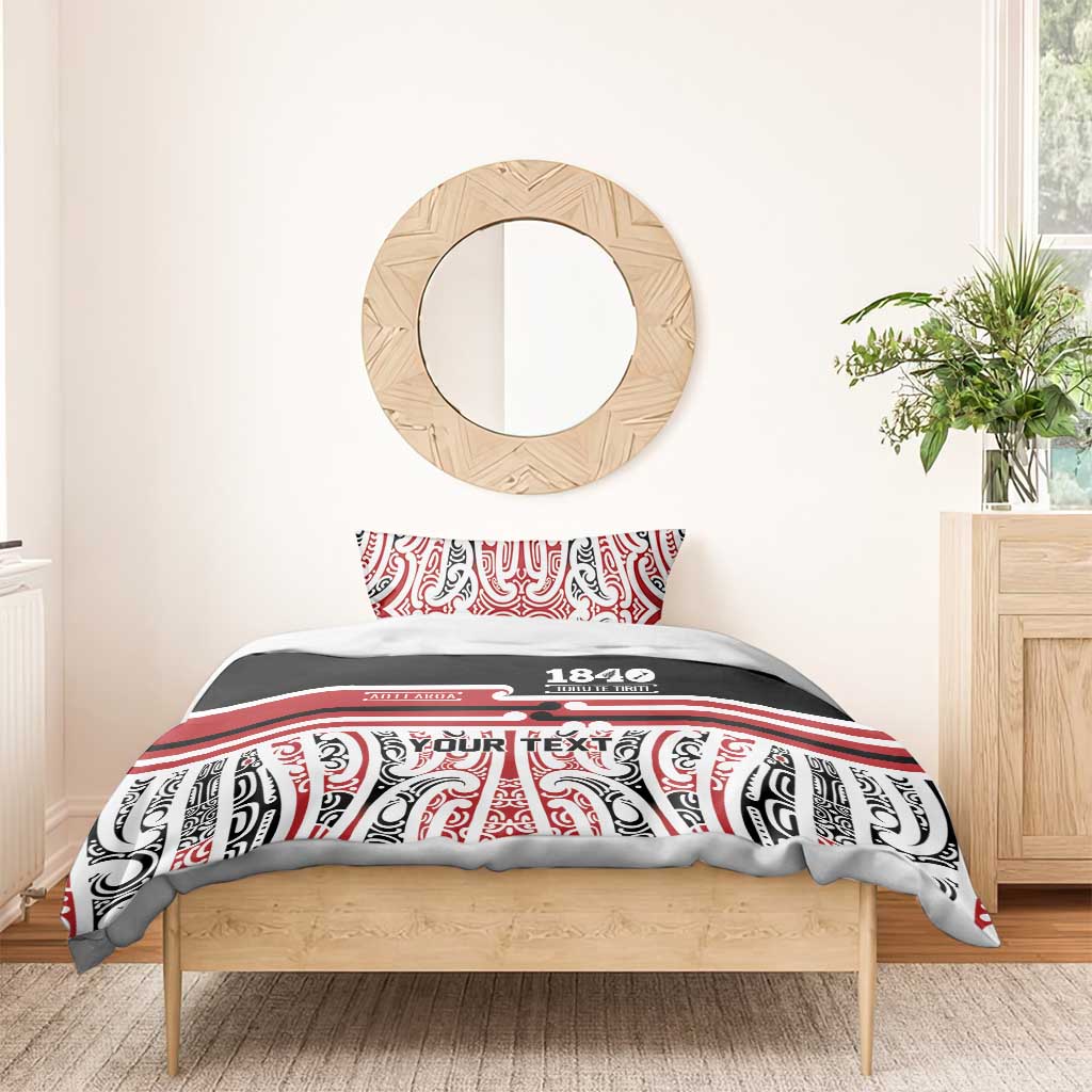 Personalised Toitu Te Tiriti Aotearoa 1840 Bedding Set Red Kowhaiwhai Puhoro - Aussie Hoodie
