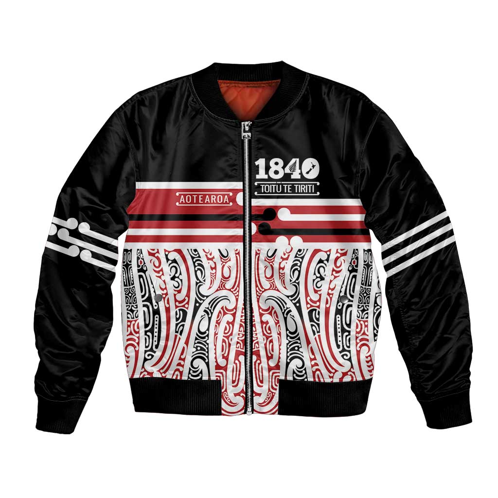 Personalised Toitu Te Tiriti Aotearoa 1840 Bomber Jacket Red Kowhaiwhai Puhoro - Aussie Hoodie