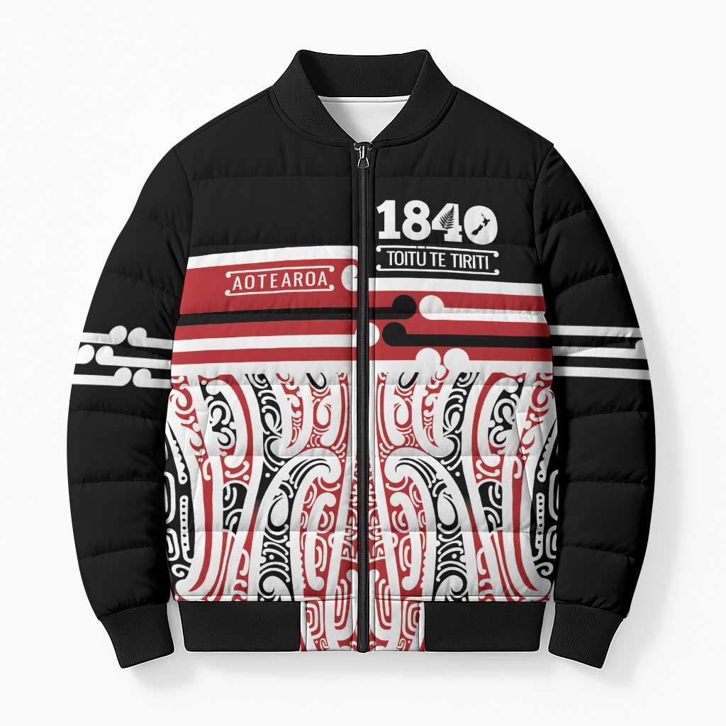Personalised Toitu Te Tiriti Aotearoa 1840 Bomber Puffer Jacket Red Kowhaiwhai Puhoro - Aussie Hoodie