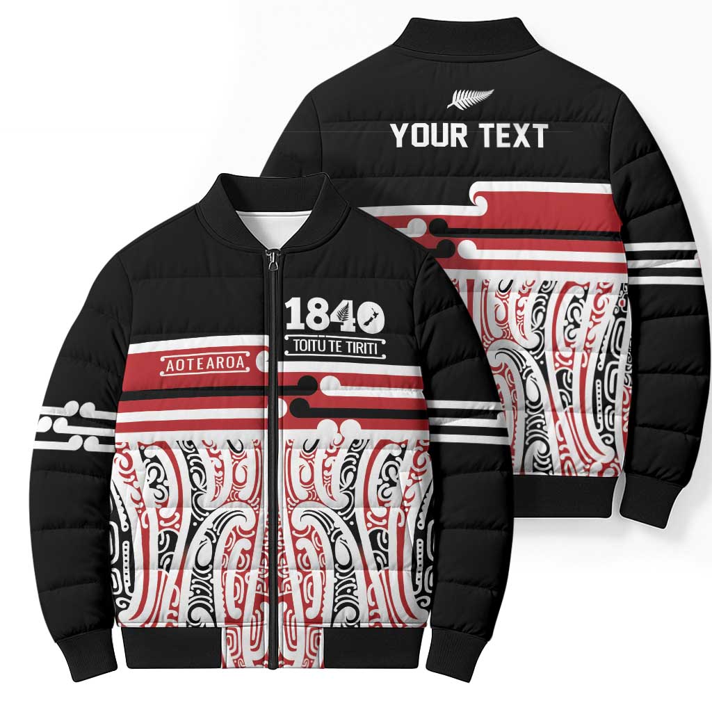 Personalised Toitu Te Tiriti Aotearoa 1840 Bomber Puffer Jacket Red Kowhaiwhai Puhoro - Aussie Hoodie