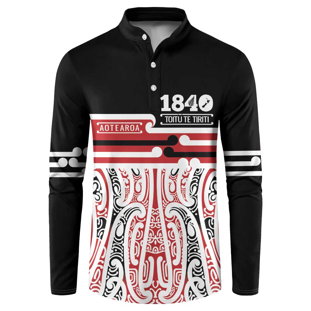 Personalised Toitu Te Tiriti Aotearoa 1840 Button Sweatshirt Red Kowhaiwhai Puhoro - Aussie Hoodie