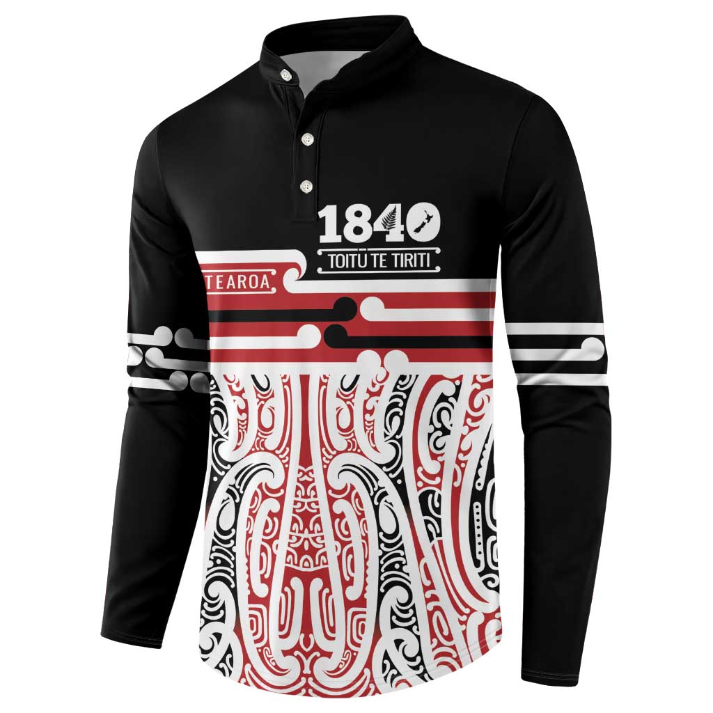 Personalised Toitu Te Tiriti Aotearoa 1840 Button Sweatshirt Red Kowhaiwhai Puhoro - Aussie Hoodie