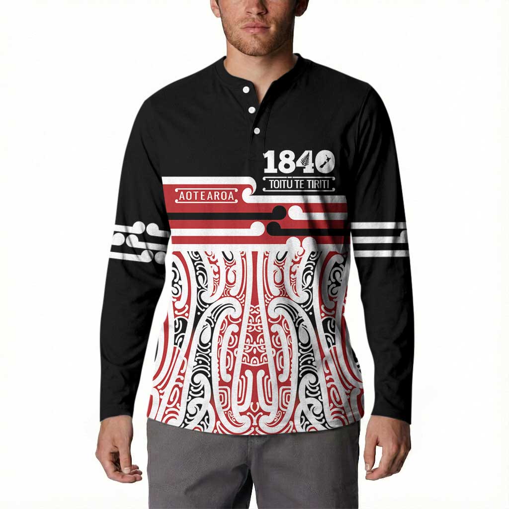 Personalised Toitu Te Tiriti Aotearoa 1840 Button Sweatshirt Red Kowhaiwhai Puhoro - Aussie Hoodie