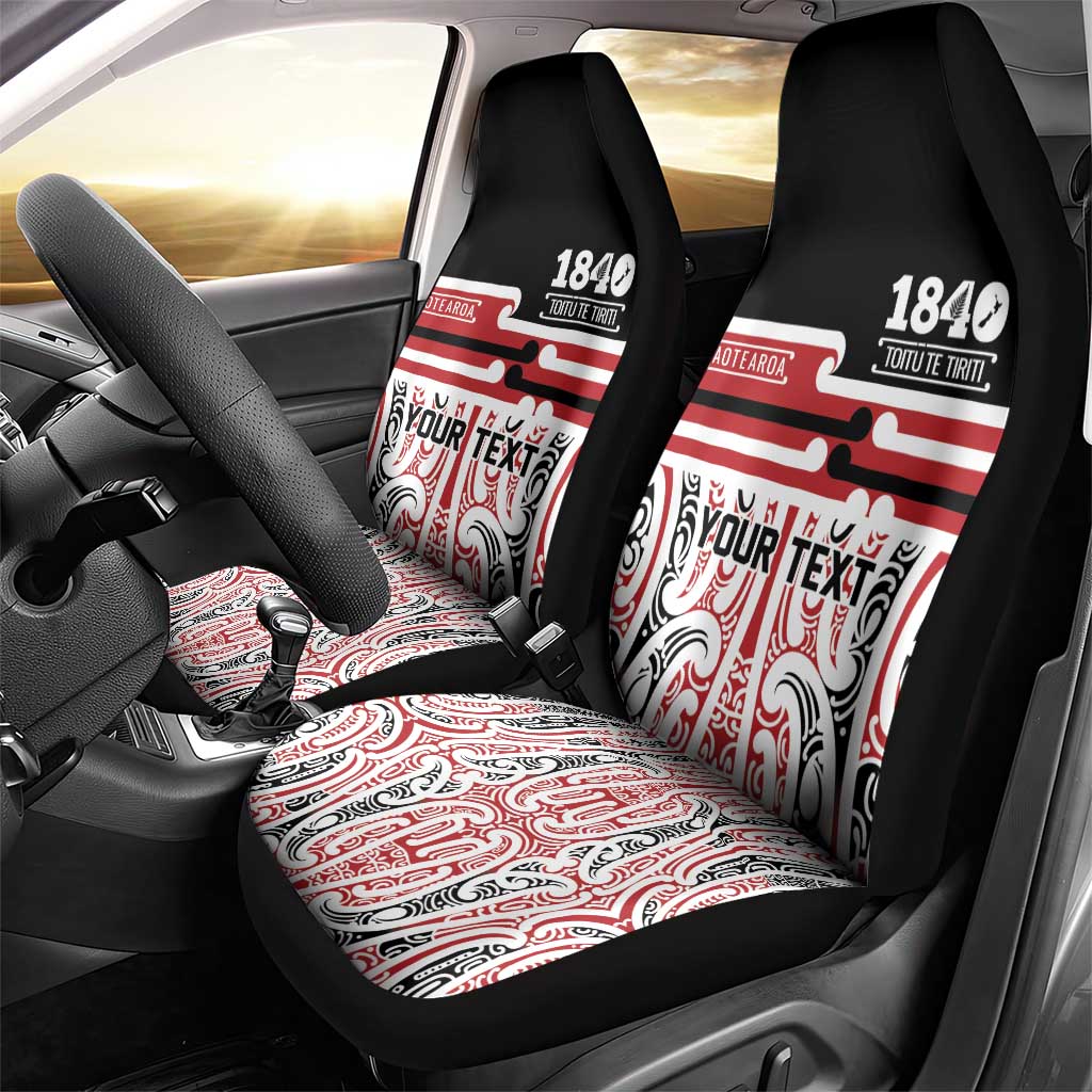 Personalised Toitu Te Tiriti Aotearoa 1840 Car Seat Cover Red Kowhaiwhai Puhoro - Aussie Hoodie