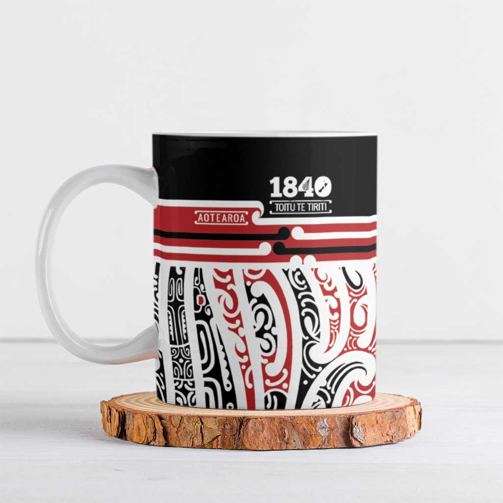 Personalised Toitu Te Tiriti Aotearoa 1840 Ceramic Mug Red Kowhaiwhai Puhoro - Aussie Hoodie