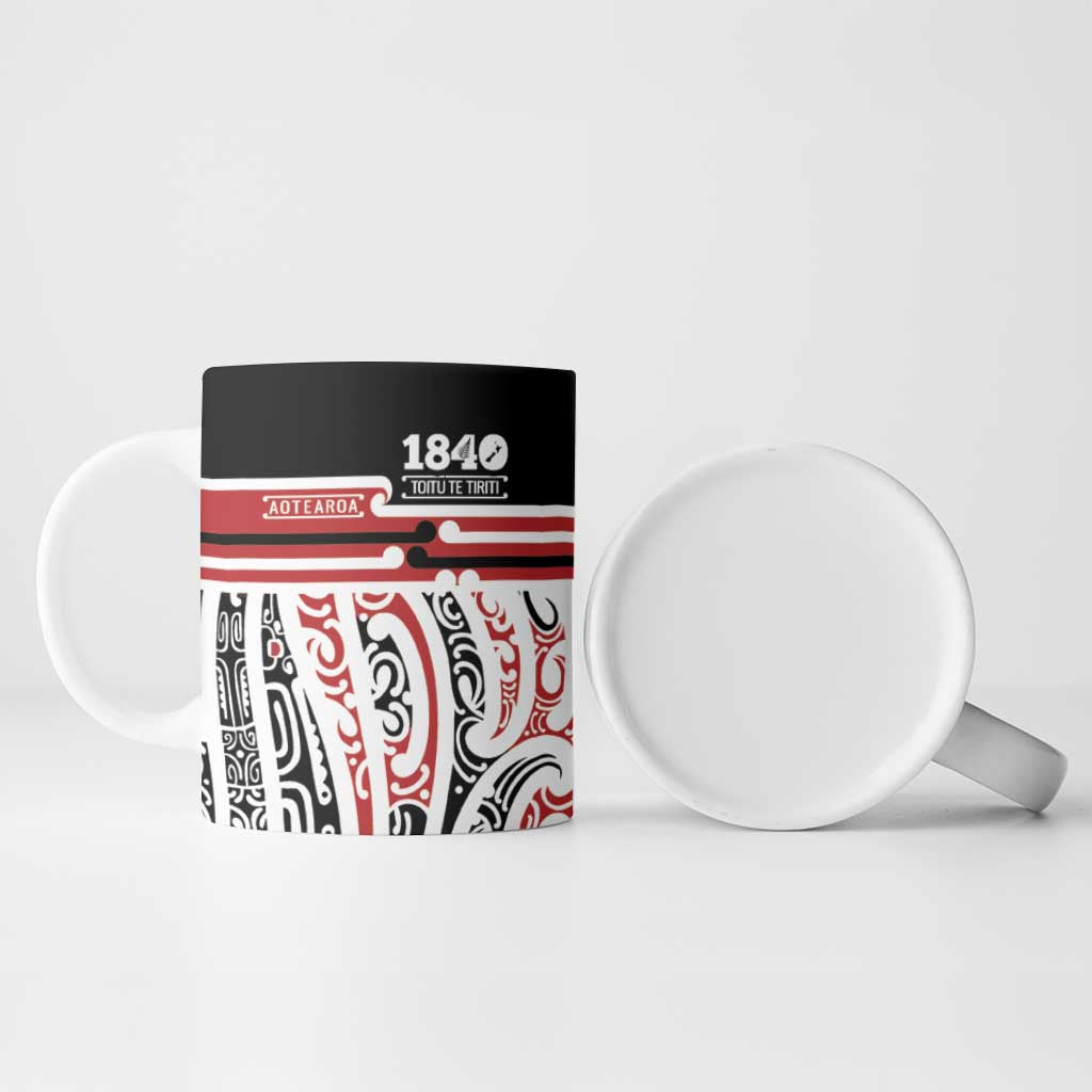 Personalised Toitu Te Tiriti Aotearoa 1840 Ceramic Mug Red Kowhaiwhai Puhoro - Aussie Hoodie