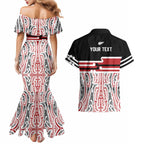 Personalised Toitu Te Tiriti Aotearoa 1840 Couples Matching Mermaid Dress and Hawaiian Shirt Red Kowhaiwhai Puhoro - Aussie Hoodie