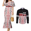 Personalised Toitu Te Tiriti Aotearoa 1840 Couples Matching Mermaid Dress and Long Sleeve Button Shirt Red Kowhaiwhai Puhoro - Aussie Hoodie