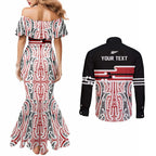 Personalised Toitu Te Tiriti Aotearoa 1840 Couples Matching Mermaid Dress and Long Sleeve Button Shirt Red Kowhaiwhai Puhoro - Aussie Hoodie