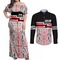 Personalised Toitu Te Tiriti Aotearoa 1840 Couples Matching Off Shoulder Maxi Dress and Long Sleeve Button Shirt Red Kowhaiwhai Puhoro - Aussie Hoodie