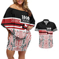 Personalised Toitu Te Tiriti Aotearoa 1840 Couples Matching Off Shoulder Short Dress and Hawaiian Shirt Red Kowhaiwhai Puhoro - Aussie Hoodie