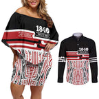 Personalised Toitu Te Tiriti Aotearoa 1840 Couples Matching Off Shoulder Short Dress and Long Sleeve Button Shirt Red Kowhaiwhai Puhoro - Aussie Hoodie