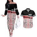 Personalised Toitu Te Tiriti Aotearoa 1840 Couples Matching Off The Shoulder Long Sleeve Dress and Hawaiian Shirt Red Kowhaiwhai Puhoro - Aussie Hoodie