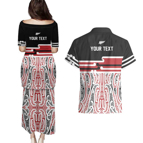 Personalised Toitu Te Tiriti Aotearoa 1840 Couples Matching Puletasi and Hawaiian Shirt Red Kowhaiwhai Puhoro - Aussie Hoodie