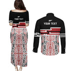 Personalised Toitu Te Tiriti Aotearoa 1840 Couples Matching Puletasi and Long Sleeve Button Shirt Red Kowhaiwhai Puhoro - Aussie Hoodie