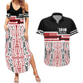 Personalised Toitu Te Tiriti Aotearoa 1840 Couples Matching Summer Maxi Dress and Hawaiian Shirt Red Kowhaiwhai Puhoro - Aussie Hoodie