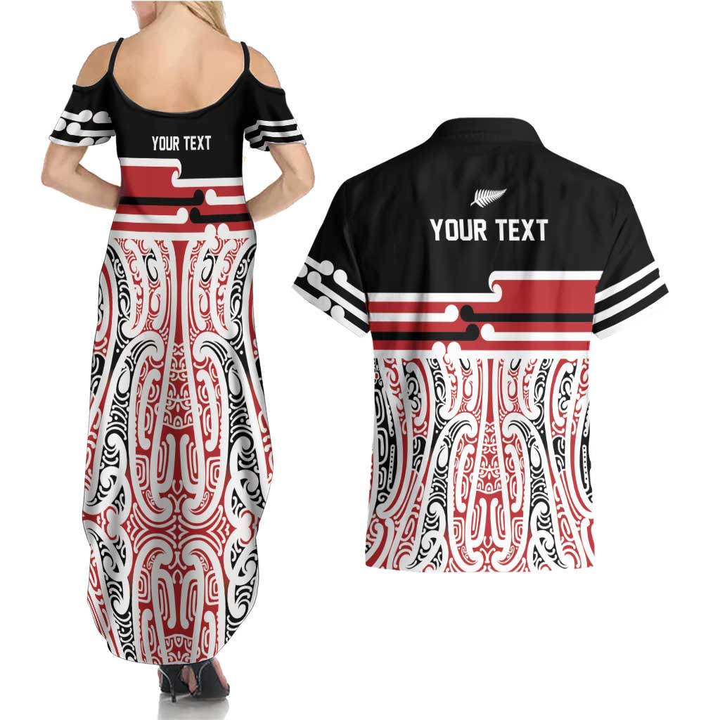 Personalised Toitu Te Tiriti Aotearoa 1840 Couples Matching Summer Maxi Dress and Hawaiian Shirt Red Kowhaiwhai Puhoro - Aussie Hoodie