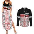 Personalised Toitu Te Tiriti Aotearoa 1840 Couples Matching Summer Maxi Dress and Long Sleeve Button Shirt Red Kowhaiwhai Puhoro - Aussie Hoodie