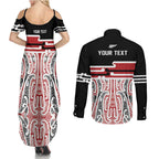 Personalised Toitu Te Tiriti Aotearoa 1840 Couples Matching Summer Maxi Dress and Long Sleeve Button Shirt Red Kowhaiwhai Puhoro - Aussie Hoodie
